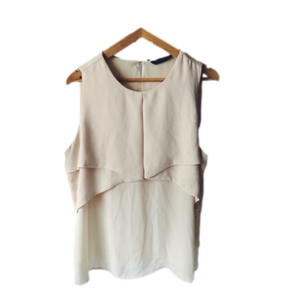NWOT Zara Basic Sleeveless Tiered Ruffle Top in Ivory
